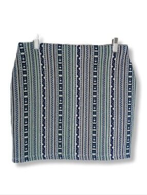 Zara Aztec Geometric Striped Mini Skirt Navy Green Cream Size S